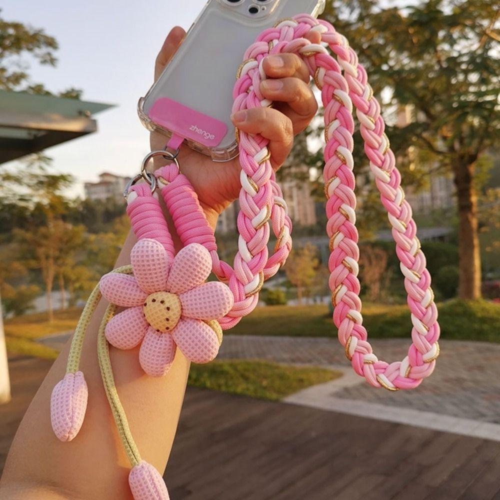 Phone Charm Flowers Phone Lanyard Crossbody Cell Phone Strap Fashion Phone Woven Chain Women Girls