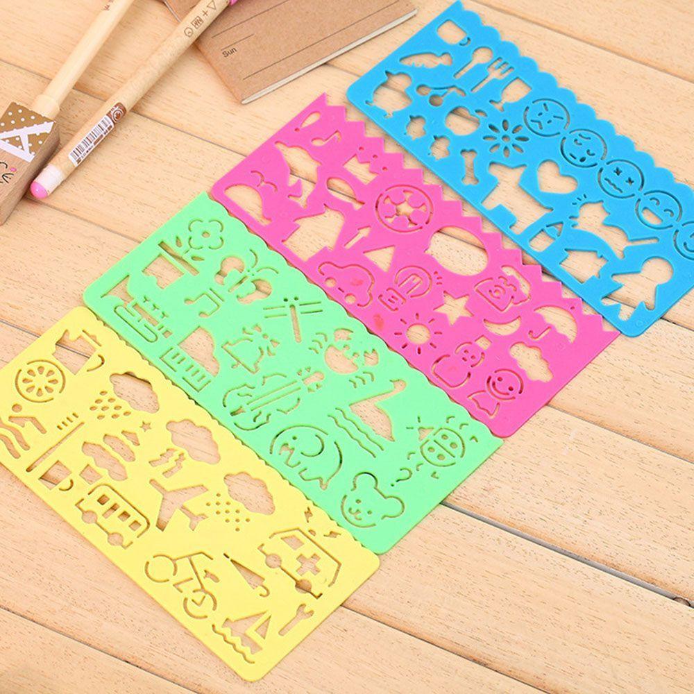 Kids Students Plastic Drawing Rulers Cartoon Spirograph Painting Template School Painting Supplies
