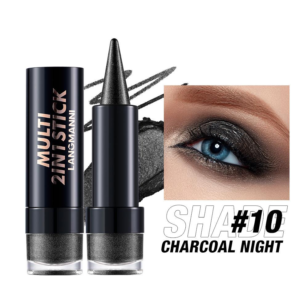 2 в 1 Пуля Перламутровые Тени для век Карандаш-заостренная подводка для глаз Карамельно-коричневый Черный Тени для век Макияж Шелковистые Гладкие Водостойкие Стойкие Тени для век