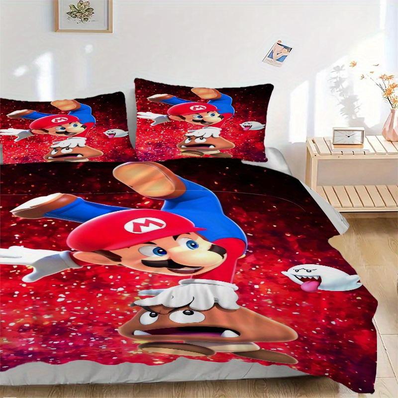 3pcs Mario Bedding Set - Includes Quilt Cover and Pillowcases, Suitable for All Seasons, Machine Washable - Ideal Gift for Family and Friends.F039