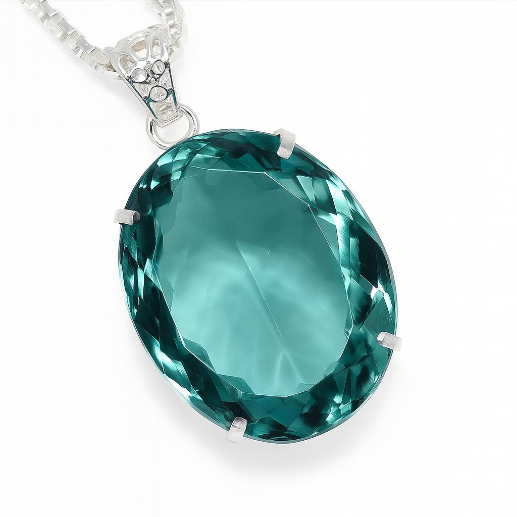 Certified 133 Ct Lab-Grown Aquamarine Pendant Oval Cut Gem In Solid 925 Silver AI-62-NS