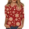 Women's Fashion Casual Seven Sleeve Christmas Printed Round Neck Top