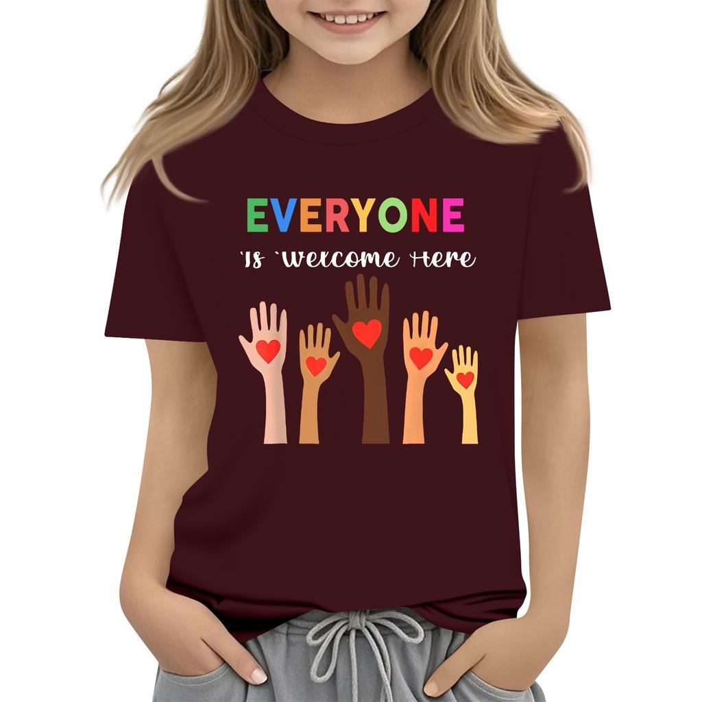 Children's Printed Short Sleeved Round Neck Casual Comfortable Loose Lightweight Top