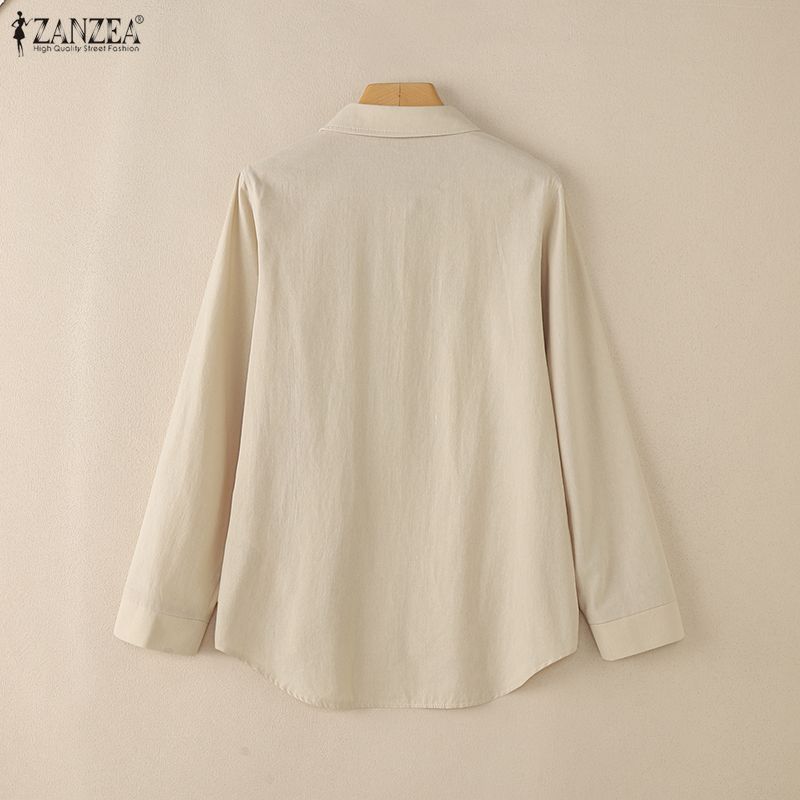 ZANZEA Женская повседневная однотонная блузка с отложным воротником и длинным рукавом