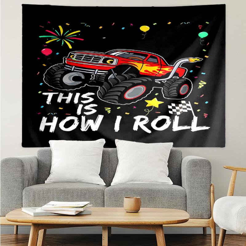 Truck Print Tapestry, Backdrop, Easy Setup, Ideal for Bedroom, Office & Living Room, with Aesthetic Wall Hanging Decor.
