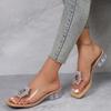 Fashion New Hot Women Fashion Slippers Shoes Woman Transparent Rhinestone with Medium Heel Slippers Open-Toe Female Plus Size 43 Shoes