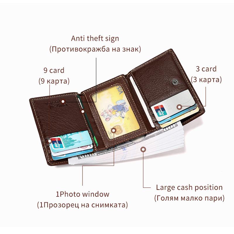 Aliwood RFID противоугонный кошелек из воловьей кожи, натуральная кожа, мужские короткие 3-кратные кошельки, высококачественный кошелек с зажимом для денег, портмоне Carteras