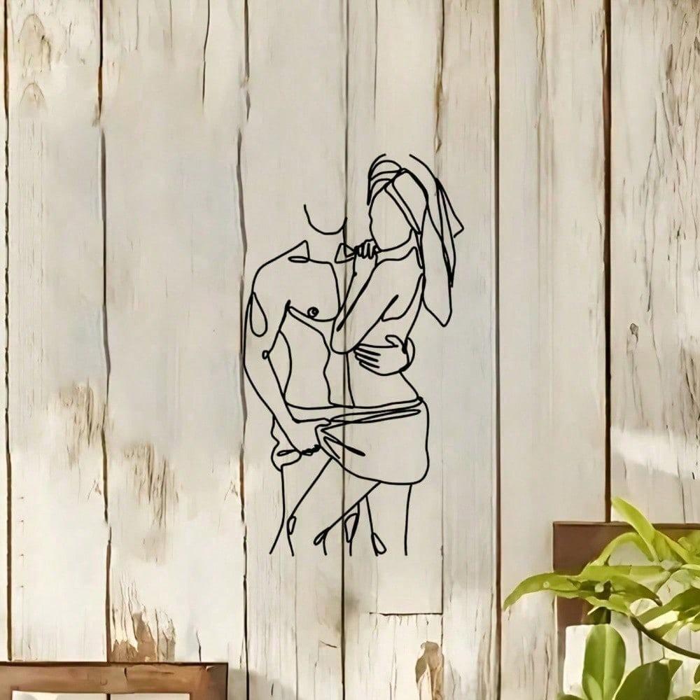 Man And Woman Sideways Hugging LOVE FEELING Minimalist Metal Wall Art - Modern Home Decor For Bedroom, Living Room, Or Bathroom.