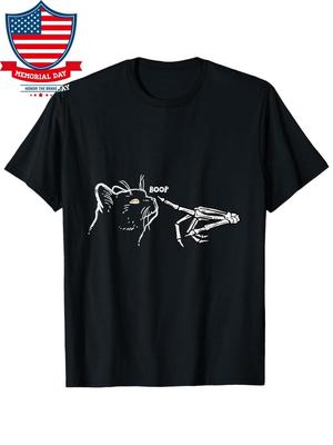 Skeleton Hand Boop Cat Funny Halloween Graphic T-shirt