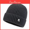 Knitted Hat For Men With Letter R Design Warm Windproof Winter Cap For Casual Style