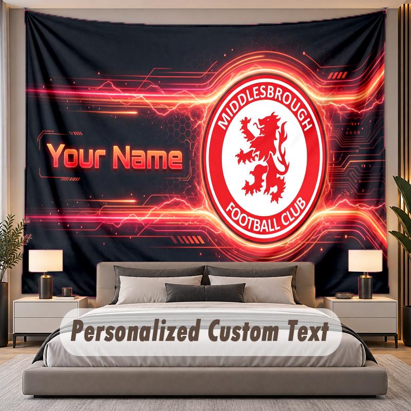 Custom Name Text Tapestry Middlesbrough FC Personalized Polyester Wall Tapestry For Bedroom And Room