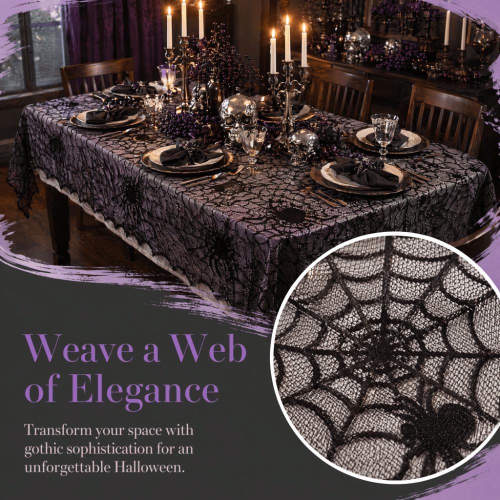 Lace Halloween Decoration Lightweight Spider Web Tablecloth Creepy Black Tablecloth Party Supplies