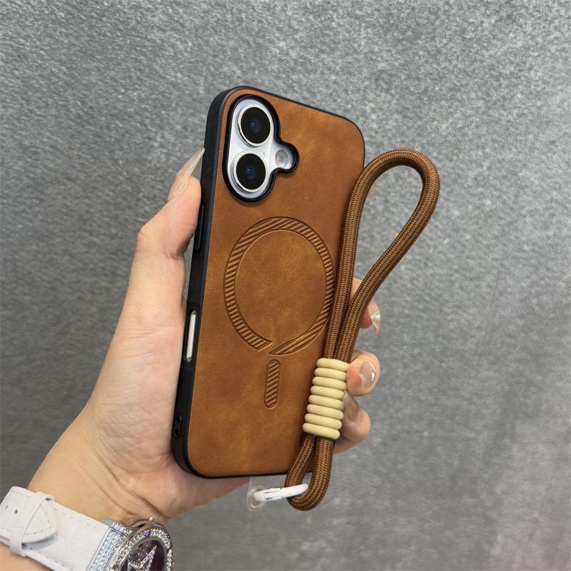 for PU Leather Skin Lanyard Case for For Iphone 16e 1 14 13 11 12 Pro Max 16 Plus Hand Wrist Strap Matte Soft Cover