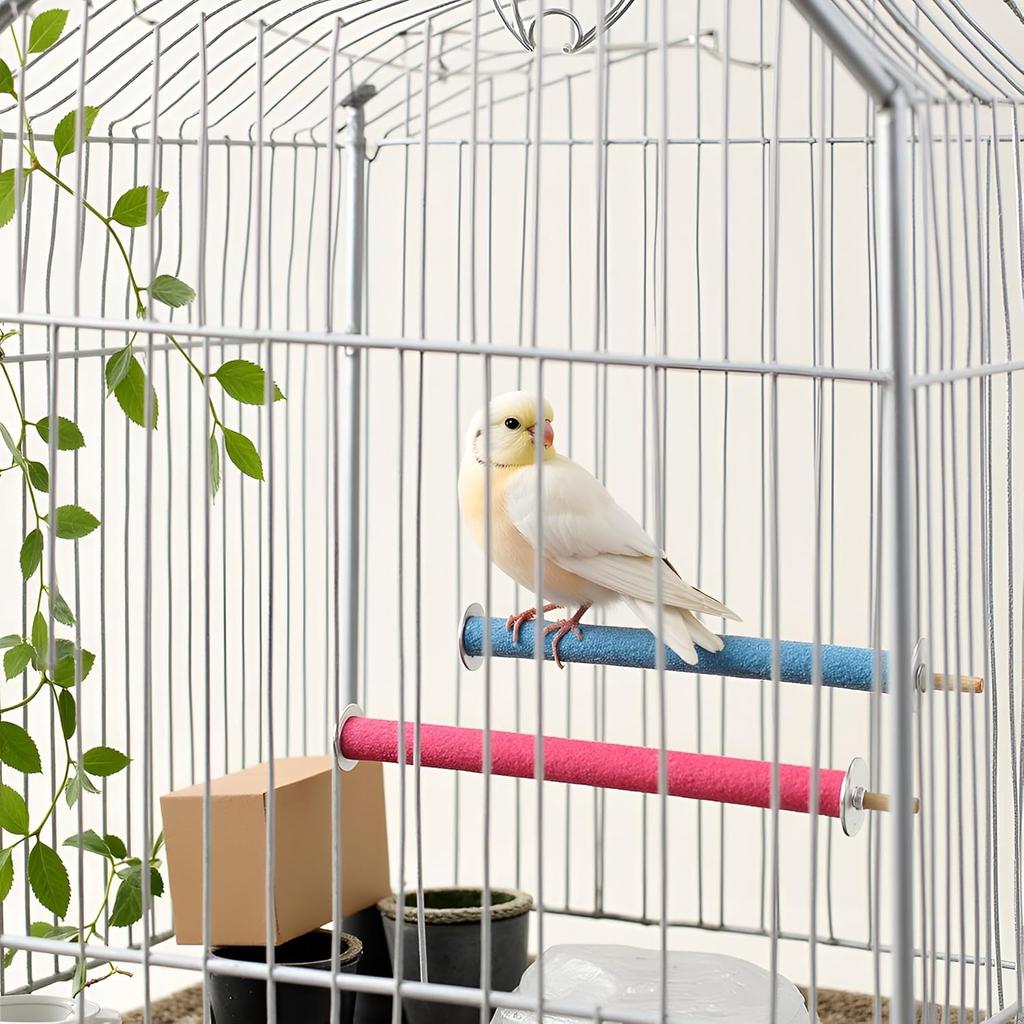 2 Pcs Multi-Color Random Bird Perch Stand Toy Wood Parrot Perch Stand Grinding Claw Sticks Sanded Surface Cage Toy for Parakeets Finches Parakeet
