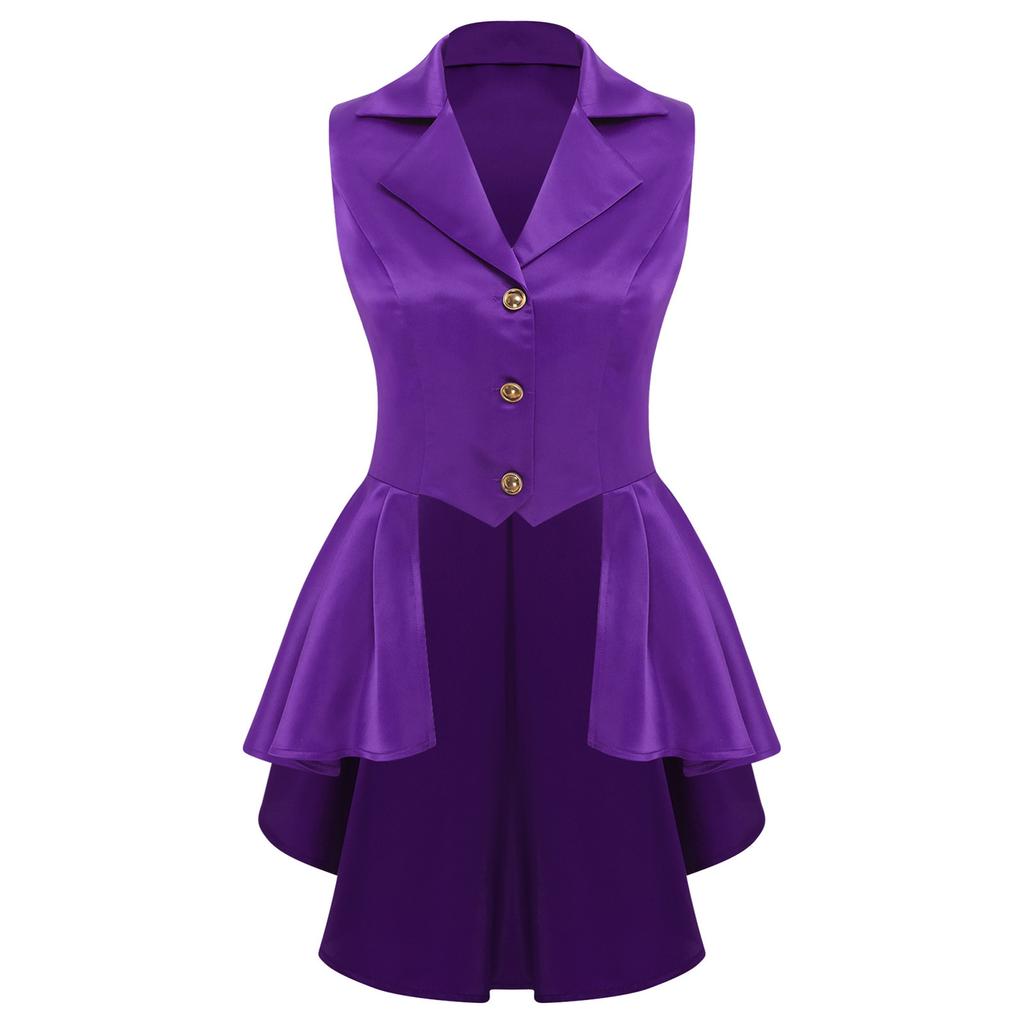 Женский жилет в викторианском стиле с отложным воротником, без рукавов, на пуговицах спереди, с асимметричным низом с оборками, куртка-топ