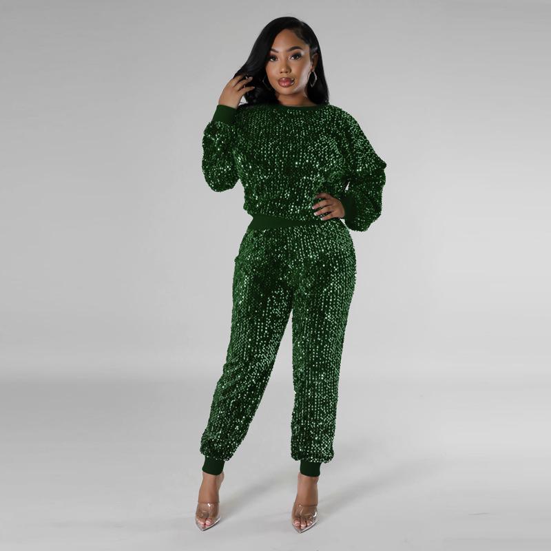 Европейский и американский женский костюм-двойка с длинными рукавами и пайетками - мода осень/зима для вечеринок и отдыха