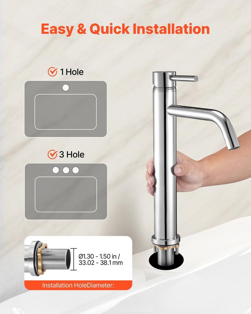 Single Handle Sink Faucet, Chrome-Plated Silver Faucet Kitchen Sink, 1 or 3 Hole Kitchen Water Faucets with Push-Button Drain, Suitable for Bathroom,