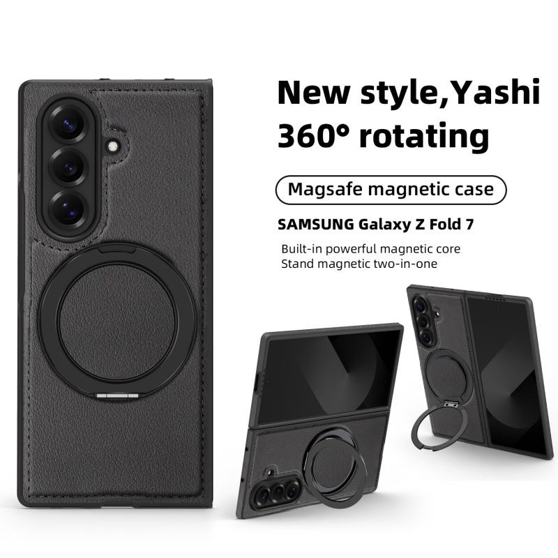 Для Samsung Galaxy Z Fold7 Fold6 Fold5 Fold4 Чехол Магнитный Magsafe 360° Вращающийся Умный Металлический Держатель Подставка Матовая Кожаная Крышка