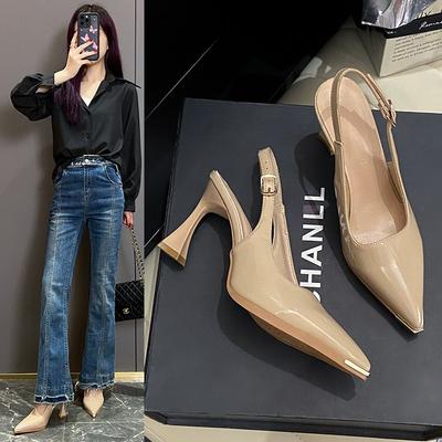 2025 Летние Роскошные Женские Босоножки с Открытой Пяткой на Высоком Каблуке, Остроносые Элегантные Женские Офисные Удобные Женские Туфли