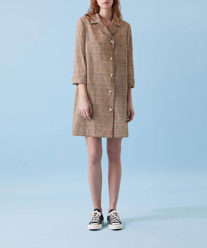 VOYONN Linen Long Jacket Mini Dress Check 021A