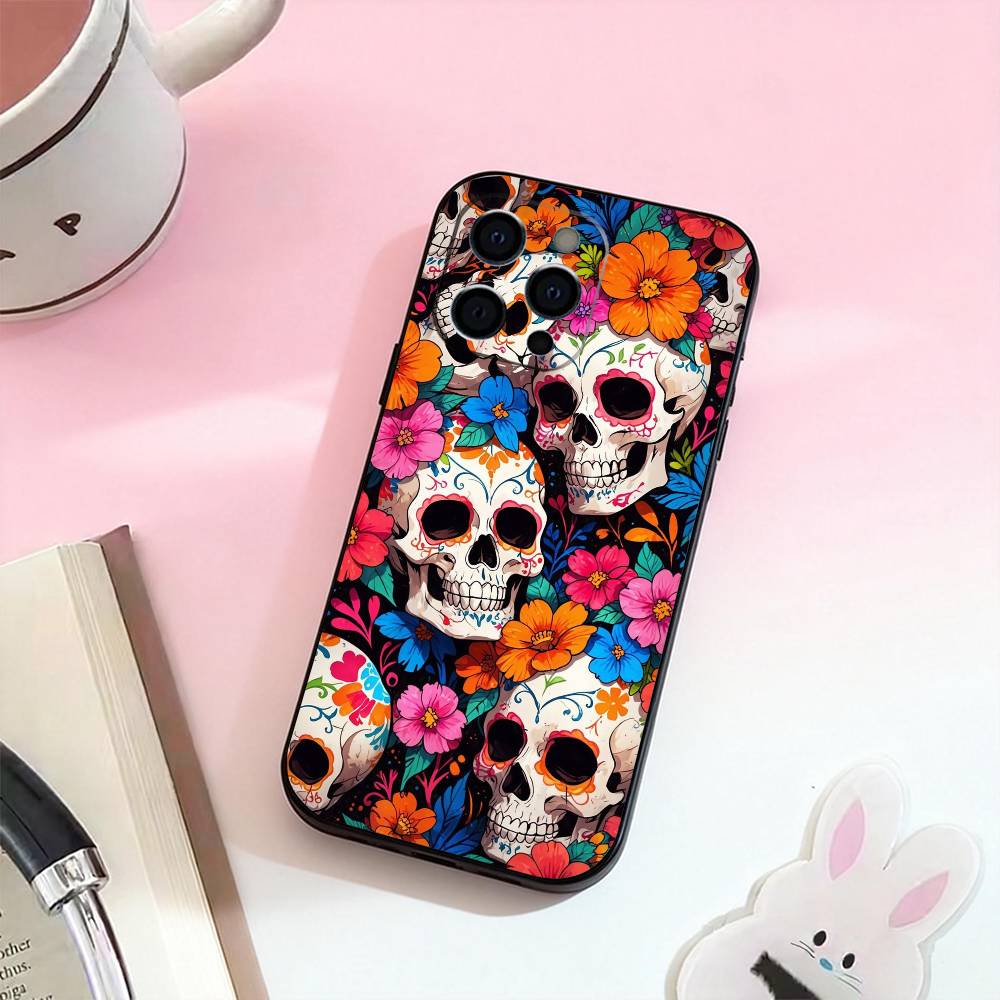 Чехол для телефона 'Мексиканский череп Катрины' для iPhone 17,16,15,14,13,12,11 Plus,Pro Max, Мягкий силиконовый черный чехол