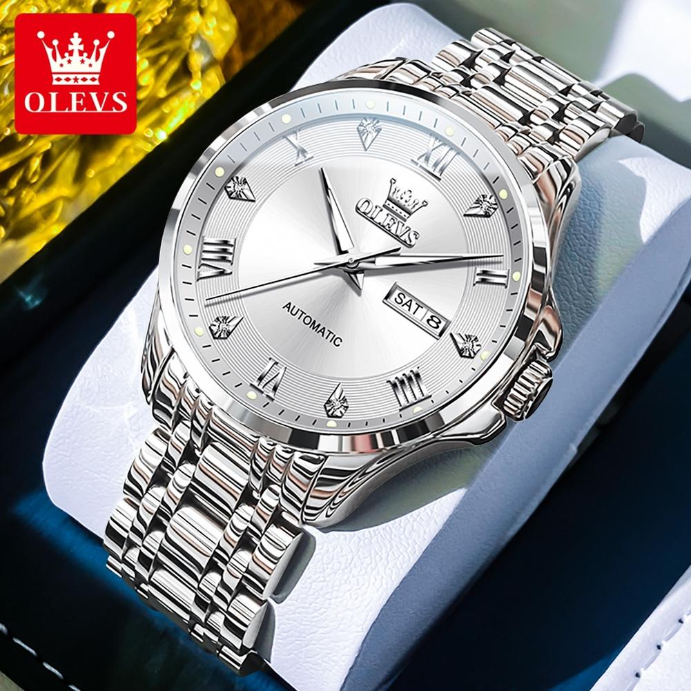 OLEVS 6702 Mens Watch Luxury Original Brand Stainless Steel Automatic Mechanical Watch Week Date Watches For Man With Box Gifts