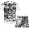 Tiger Animals 3D Print Kids Sets Fashion T-Shirts Beach Board Shorts Swimwear Tees Tops Harajuku Boys Girls Sportswear Suits