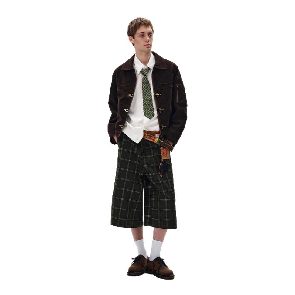 Autumn and Winter New Dark Brown American Retro Short Coat Men's Ruffian Handsome Front Shoulder Do Old Lapel Plane Buckle Jacket