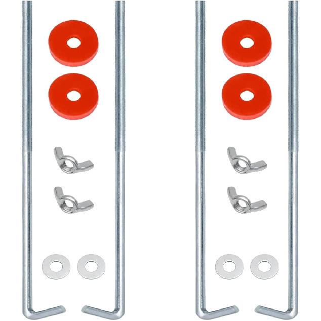 Ampper Battery Hold Down Clamp, Stainless Steel J Hook Battery Hold Down Bracket Bolts (2 Sets, Bolt Length 10 in)