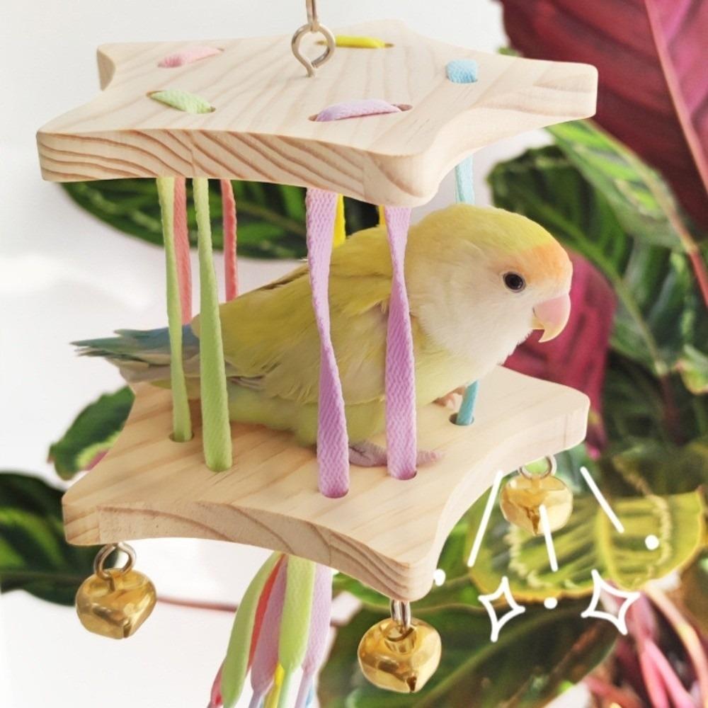 Colourful Bird Hanging Swing Wooden Bird Toy Hammock Parrot Cage Hut Small Pet Entertainment