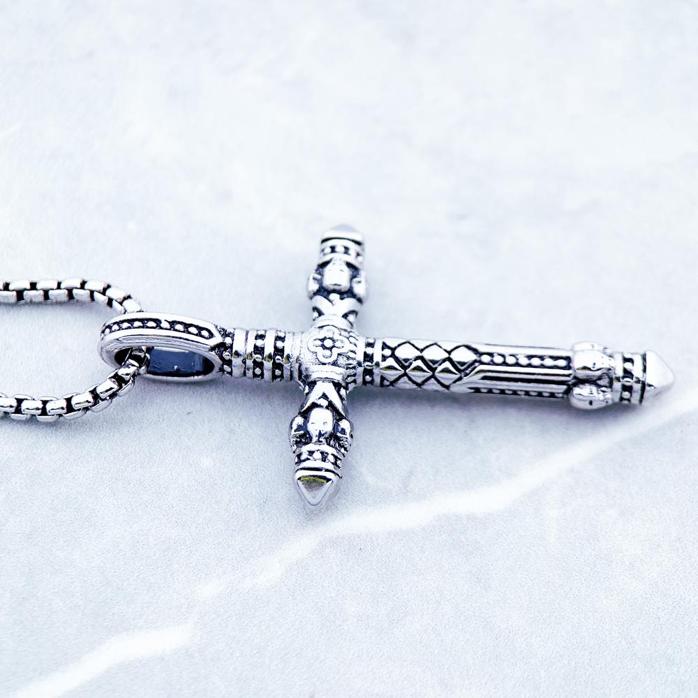 Cross Black Link Necklace, New Chain Fashion Jewelry Europe Rhodium Plated Rebel Bijoux Gift For Men & Women