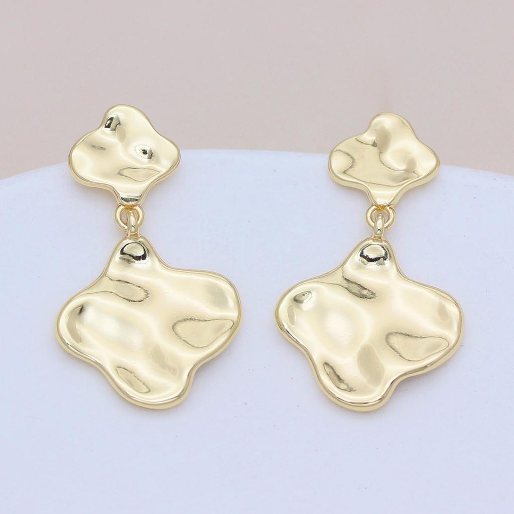 Gold Alloy Geometric Stud Earrings with Pleated Design