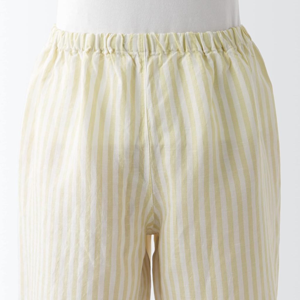 MUJI Natural Lyocell Linen Pajamas FDB06A3S Light Yellow Stripe Size S Cool-to-the-Touch Short-Sleeve Women's