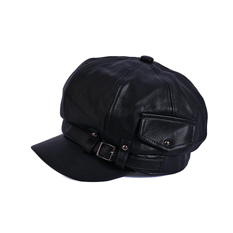 Retro rivet octagonal hat autumn simple high-end newsboy hat fashion versatile face small leather cap tide