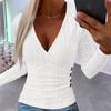 Women's Casual Fashion Button Knitted Pullover V-Neck Slim Fit Long Sleeve Top