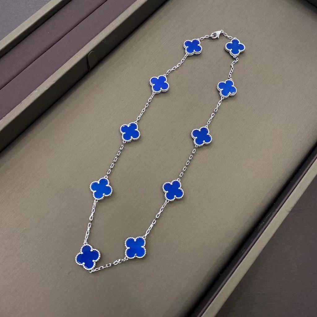 Ten Flower Necklace, Four-leaf Clover White Fritillary Agate Rose Gold 10 Flower Collarbone Chain