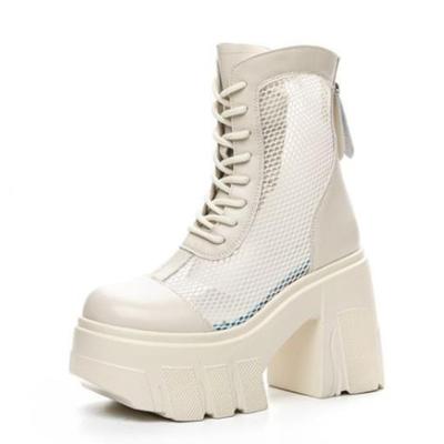 Модные женские ботильоны на платформе высотой 11 см, женские летние сапоги, дизайнерские женские сапоги из натуральной кожи с воздушной сеткой на молнии
