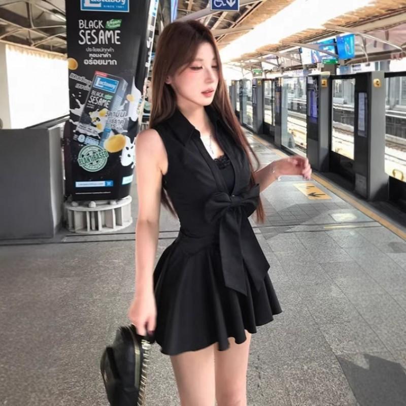 Pure Desire Style Black Hot Girl Bow Lace Sleeveless Dress Women's 2026 Waist Slim Skirt