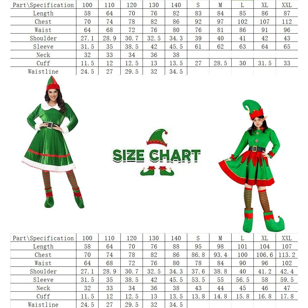 Green Elf Dress Christmas Elf Costume Velvet Xmas Suit New Cosplay Clothing Adult Kids