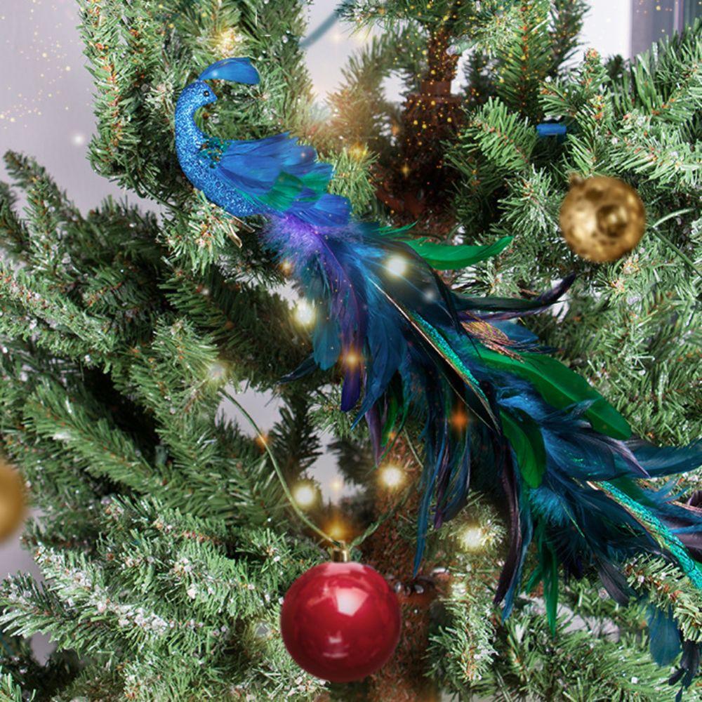Glittered Turquoise Bird Pendant with Clip Bird Hanging Ornament  Prop