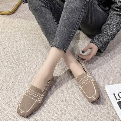 Женские трикотажные мокасины с круглым носком, новые балетки 2024 года, дышащая вулканизированная обувь, кроссовки для вождения, туфли-лодочки