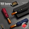 24-Rib Automatic Black UV Protection Umbrella with Wooden Handle, Windproof for Men & Women - Large, Reinforced for Sun & Rain