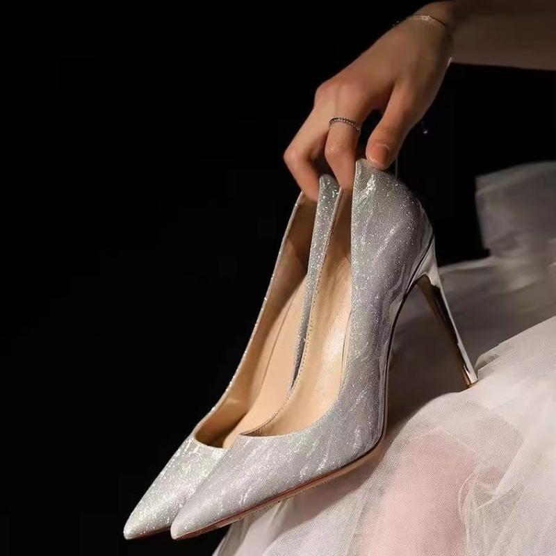 Мода 2024 года, летняя новая модная верхняя одежда, женские туфли на высоком каблуке, тонкие туфли с острым носком, удобные туфли для банкета для женщин
