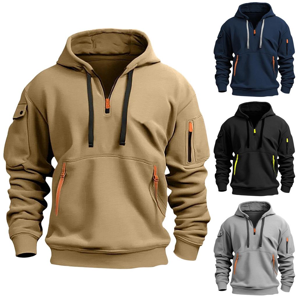 Men's Sweatshirt Hoodie Zipper Arm Pocket Cardigan Men's Sports Large Size Casual Hoodie