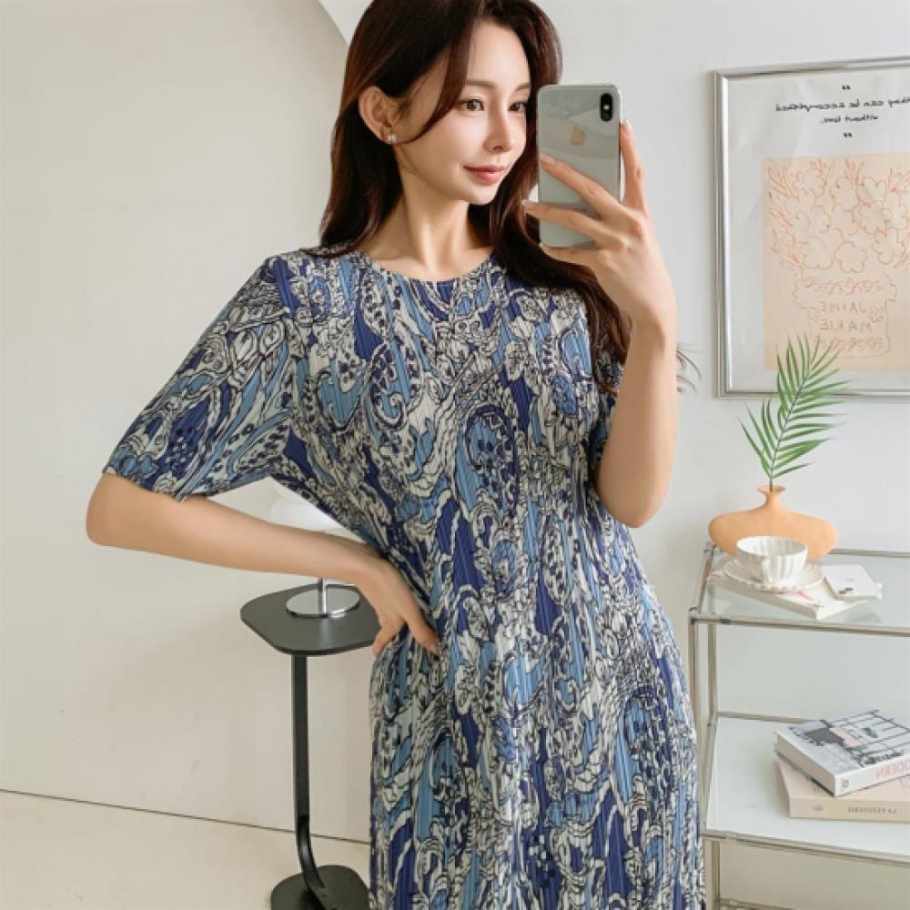 New Arrivals Open Run Women Summer Side Slit Pattern Long Dress