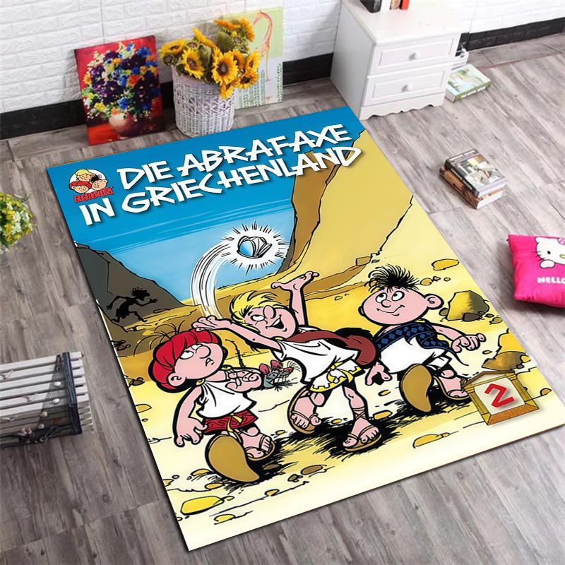 Mosaik Abrafaxe Schiffbruch Vor Harmozia Cartoon Area Rug, Vintage German Comic Non Slip Floor Mat, Kids Bedroom Home Decor Gift