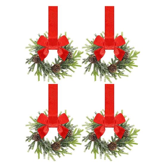 Мини Рождественский Венок с Бантом из Красного Бархата Декор Дверцы Шкафа для Кухни Окна Фермерского Дома Входной Двери Стены Камина Ягодная Гирлянда