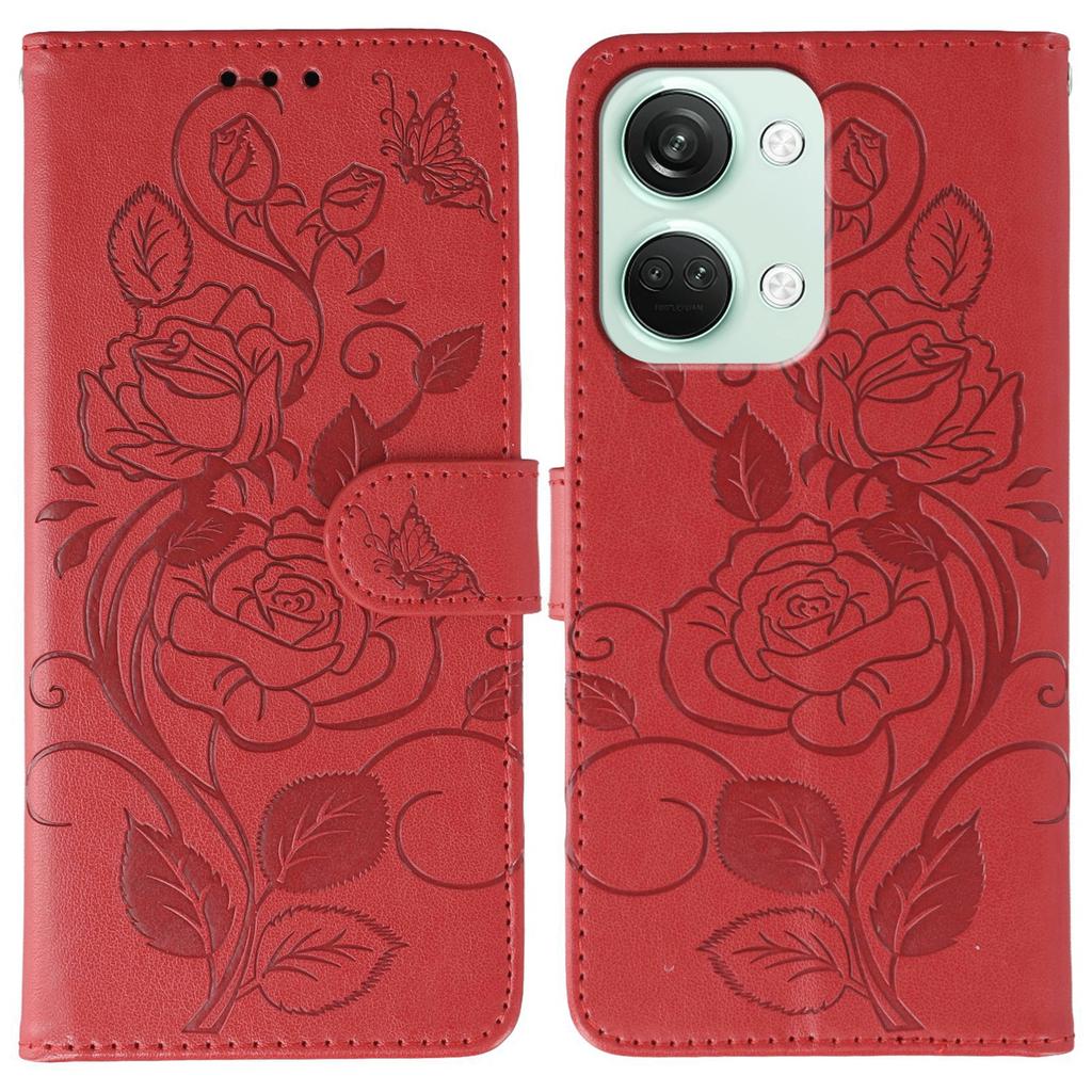 For OnePlus Nord 3 5G Case Wallet Stand Imprinted Rose Butterfly PU Leather Phone Cover