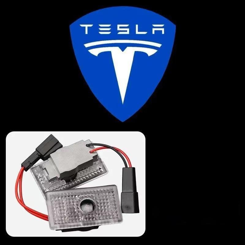 AKX1 2Pcs LED Car Welcome Door Lights Emblem Accessory For Tesla SpaceX Model 3 Highland 2023 Model S Model X Model Y Model Y-Eur Roa
