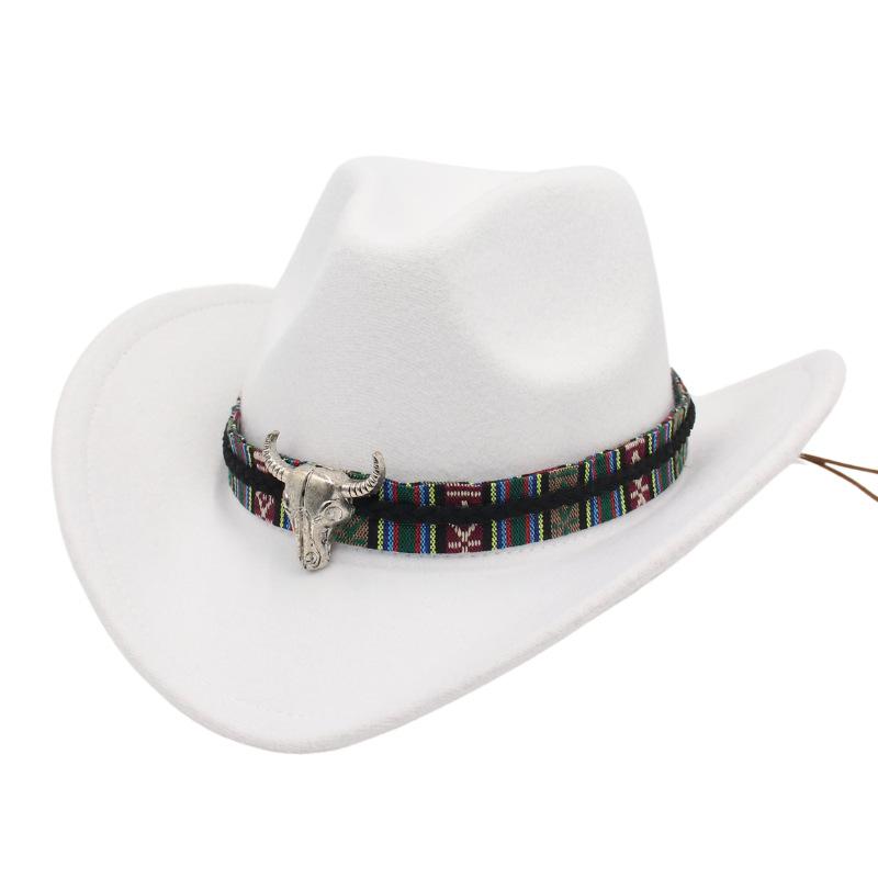Western Cowboy Hat Cow Head Accessories Cowboy Hat Monochrome Felt Hat Women Big Brim Outdoor Knight Hat Autumn Winter Jazz Hat